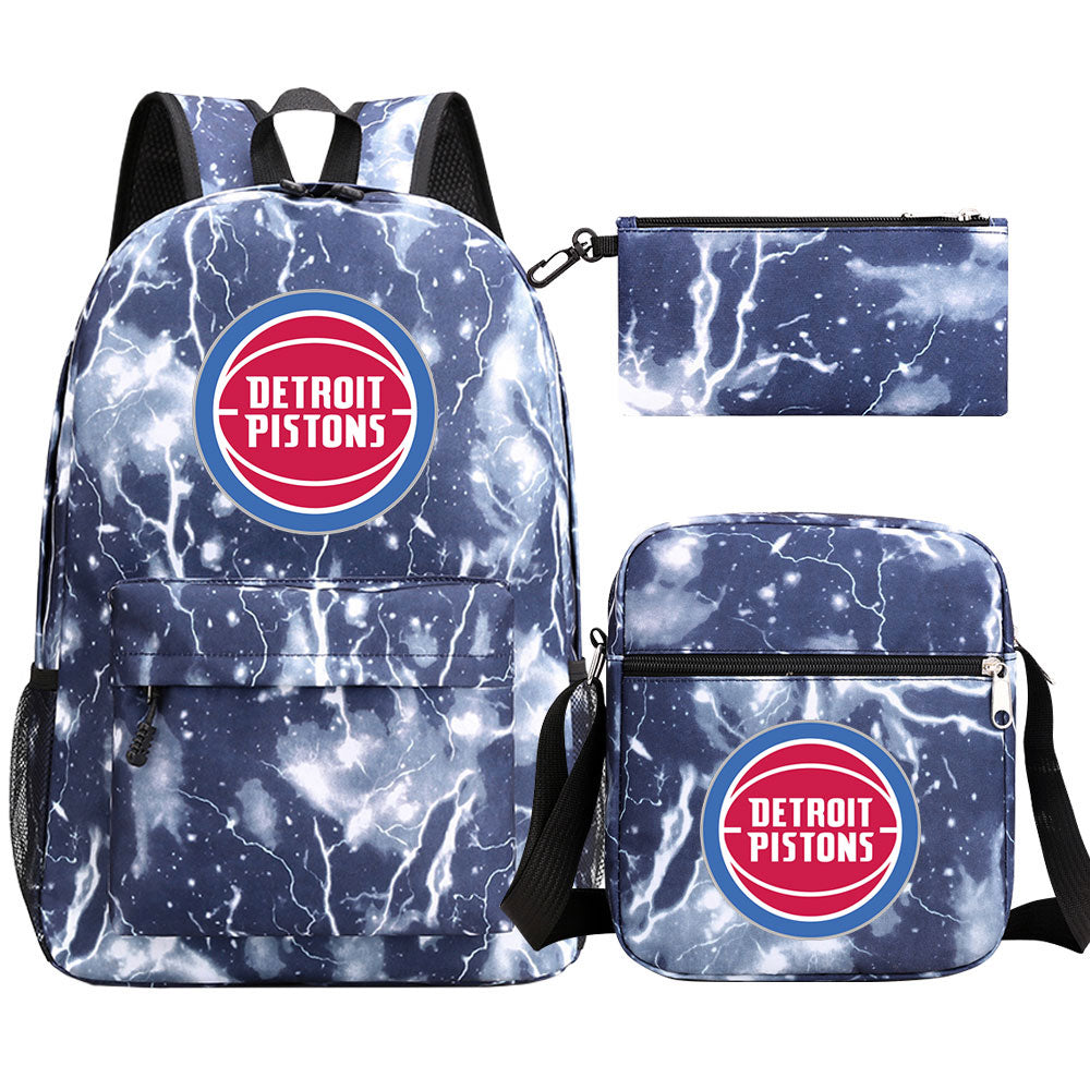 Detroit Pistons Schoolbag Backpack Shoulder Bag Pencil Bag 3pcs set for Kids Students