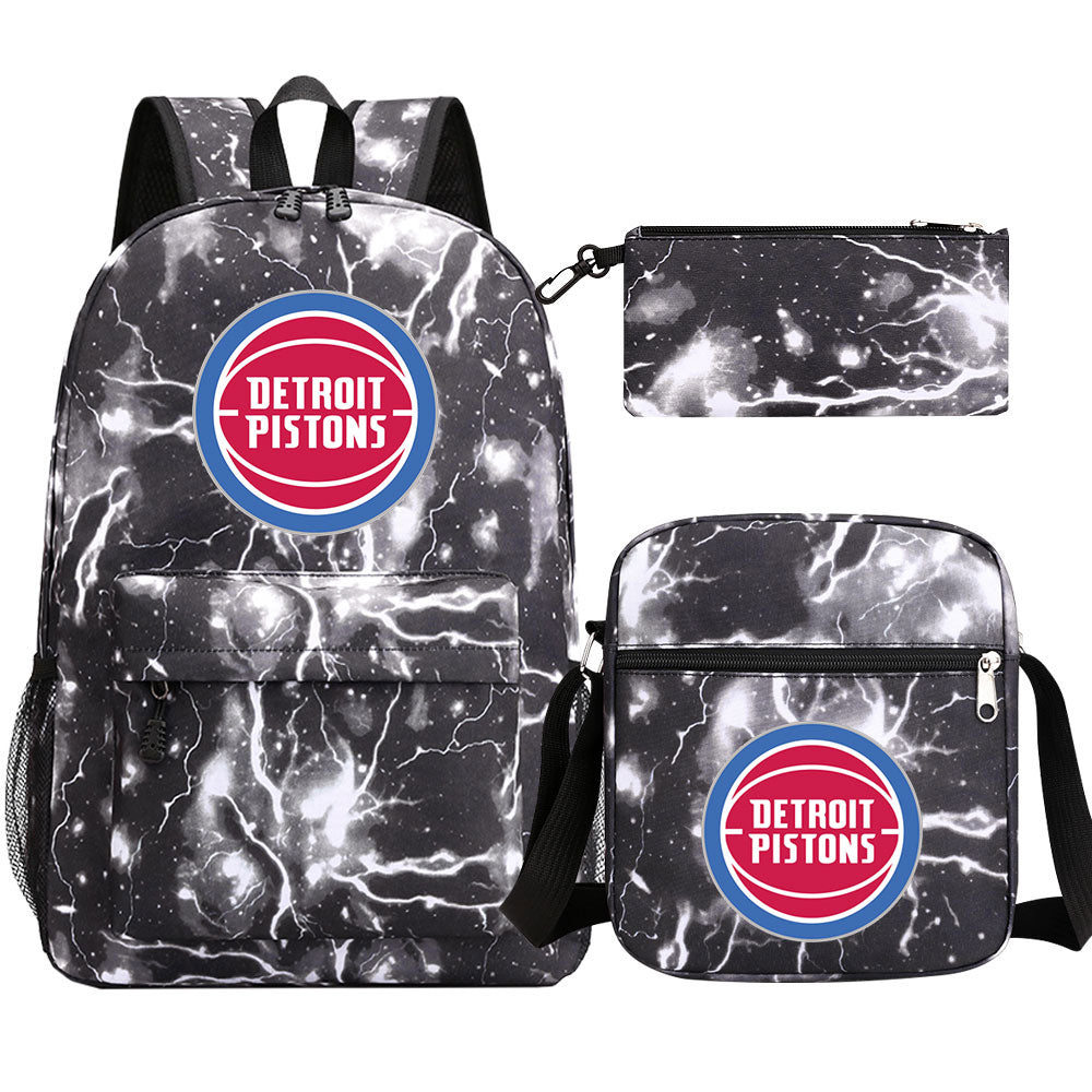 Detroit Pistons Schoolbag Backpack Shoulder Bag Pencil Bag 3pcs set for Kids Students