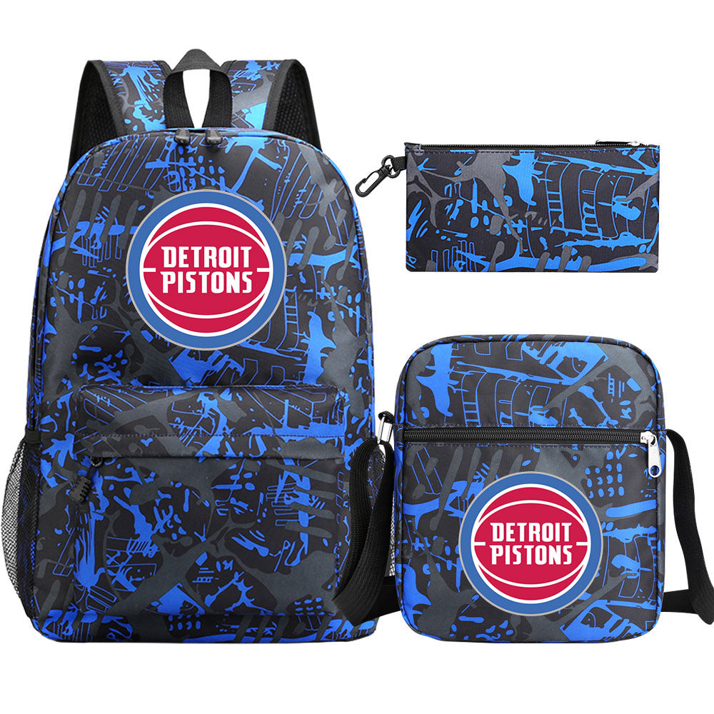 Detroit Pistons Schoolbag Backpack Shoulder Bag Pencil Bag 3pcs set for Kids Students