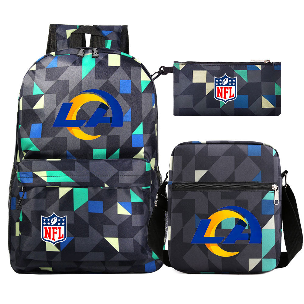 Los Angeles Rams Football Team Printed Schoolbag Backpack Shoulder Bag Pencil Bag 3pcs set for Kids Students