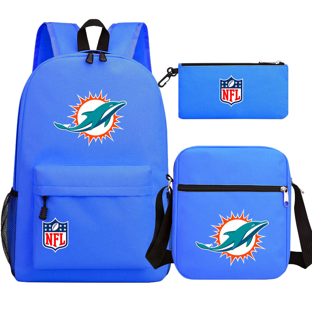 Miami Dolphins Football Team Printed Schoolbag Backpack Shoulder Bag Pencil Bag 3pcs set for Kids Students