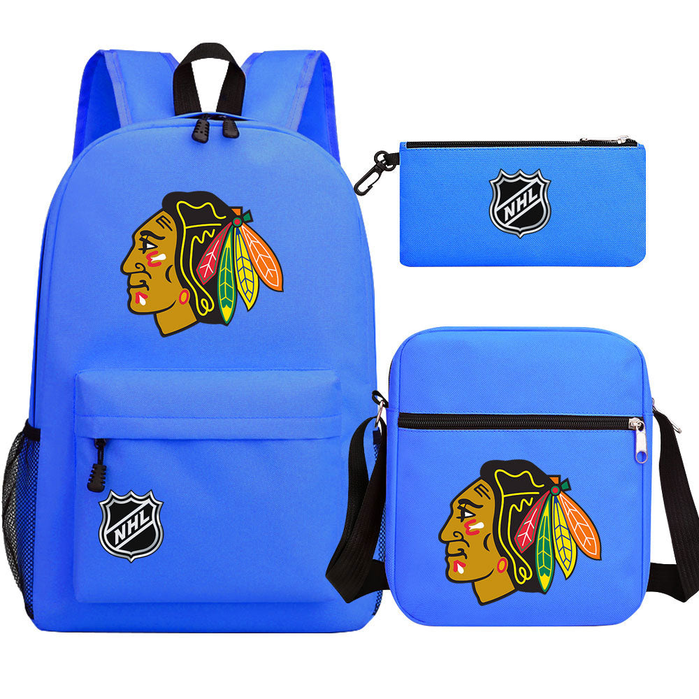 Chicago Blackhawks Hockey League  Printed Schoolbag Backpack Shoulder Bag Pencil Bag 3pcs set for Kids Students