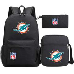 Miami Dolphins Football Team Printed Schoolbag Backpack Shoulder Bag Pencil Bag 3pcs set for Kids Students