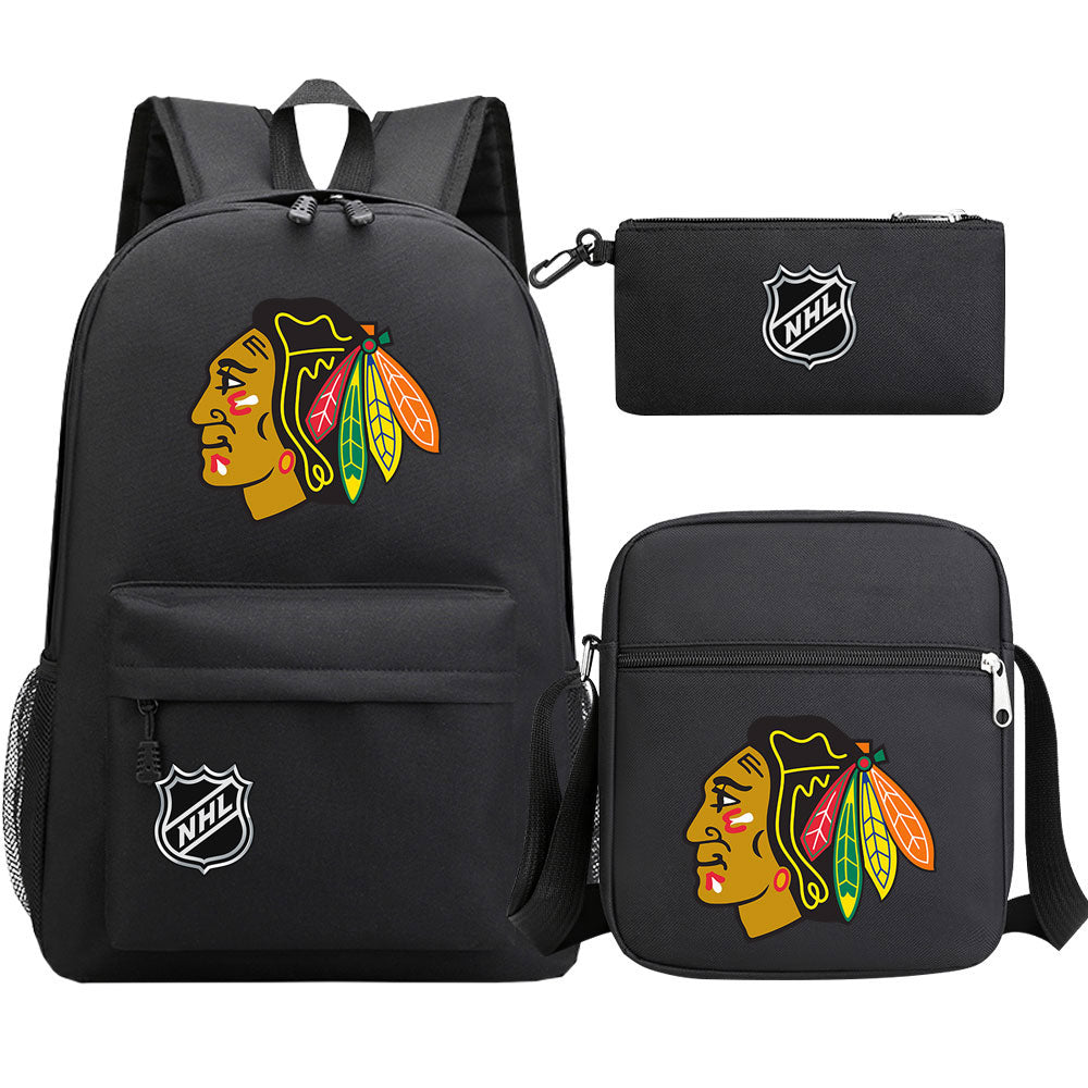 Chicago Blackhawks Hockey League  Printed Schoolbag Backpack Shoulder Bag Pencil Bag 3pcs set for Kids Students