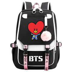 BTS TATA Waterproof Backpack School Notebook Travel Bag USB Charging