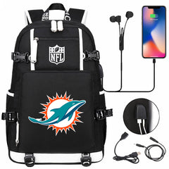 Miami Dolphins Football Team USB Charging Backpack School Notebook Travel Bags