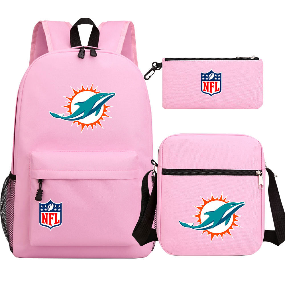 Miami Dolphins Football Team Printed Schoolbag Backpack Shoulder Bag Pencil Bag 3pcs set for Kids Students