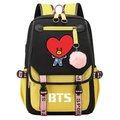 BTS TATA Waterproof Backpack School Notebook Travel Bag USB Charging