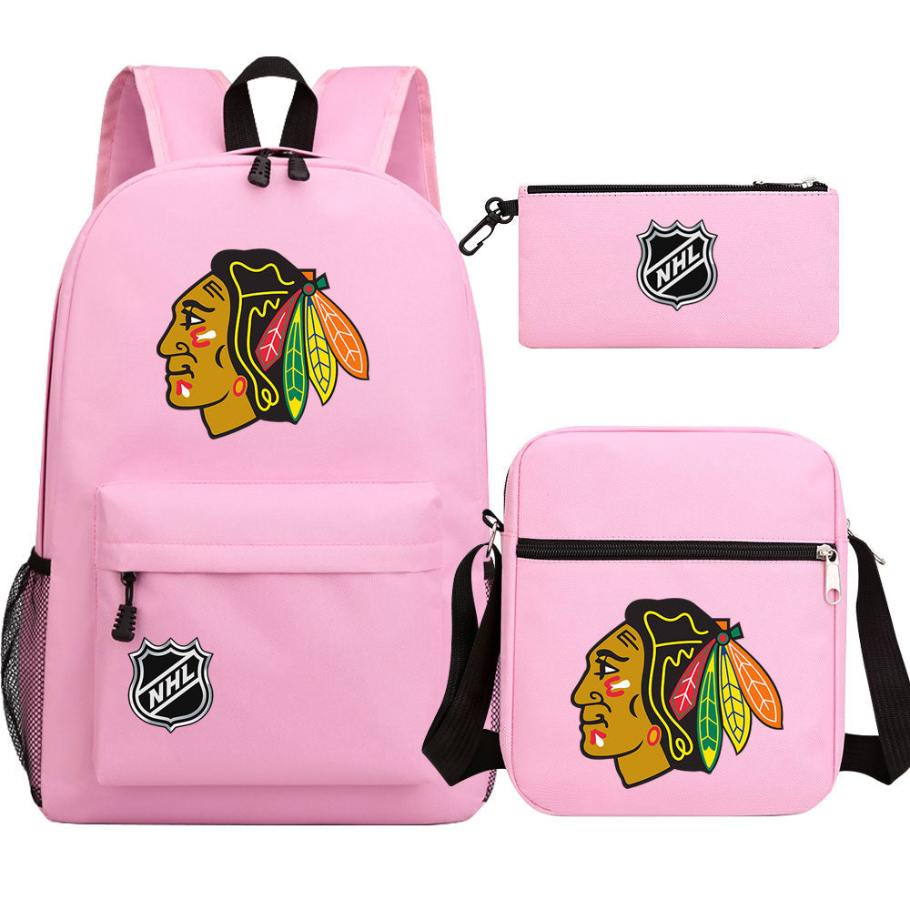 Chicago Blackhawks Hockey League  Printed Schoolbag Backpack Shoulder Bag Pencil Bag 3pcs set for Kids Students