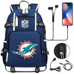 Miami Dolphins Football Team USB Charging Backpack School Notebook Travel Bags