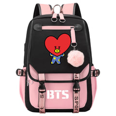BTS TATA Waterproof Backpack School Notebook Travel Bag USB Charging