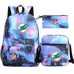 Miami Dolphins Football Team Printed Schoolbag Backpack Shoulder Bag Pencil Bag 3pcs set for Kids Students