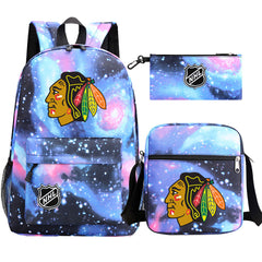 Chicago Blackhawks Hockey League  Printed Schoolbag Backpack Shoulder Bag Pencil Bag 3pcs set for Kids Students