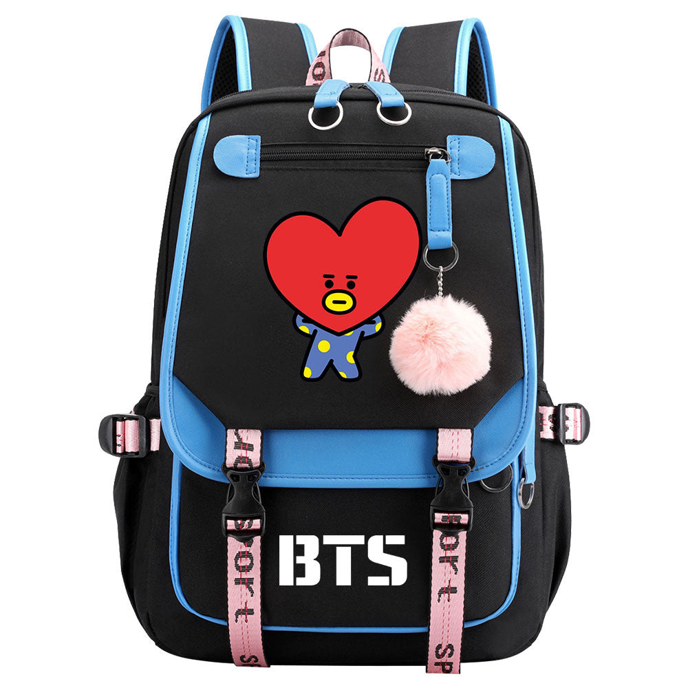 BTS TATA Waterproof Backpack School Notebook Travel Bag USB Charging