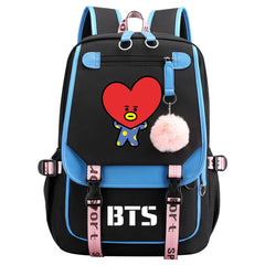 BTS TATA Waterproof Backpack School Notebook Travel Bag USB Charging