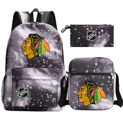 Chicago Blackhawks Hockey League  Printed Schoolbag Backpack Shoulder Bag Pencil Bag 3pcs set for Kids Students