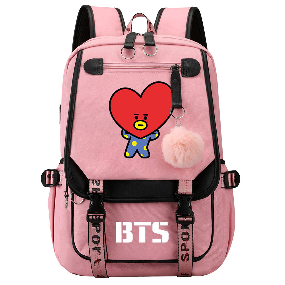 BTS TATA Waterproof Backpack School Notebook Travel Bag USB Charging