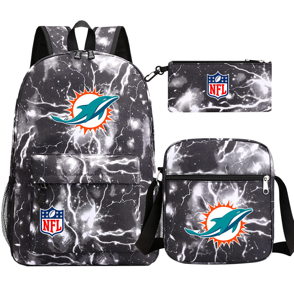 Miami Dolphins Football Team Printed Schoolbag Backpack Shoulder Bag Pencil Bag 3pcs set for Kids Students