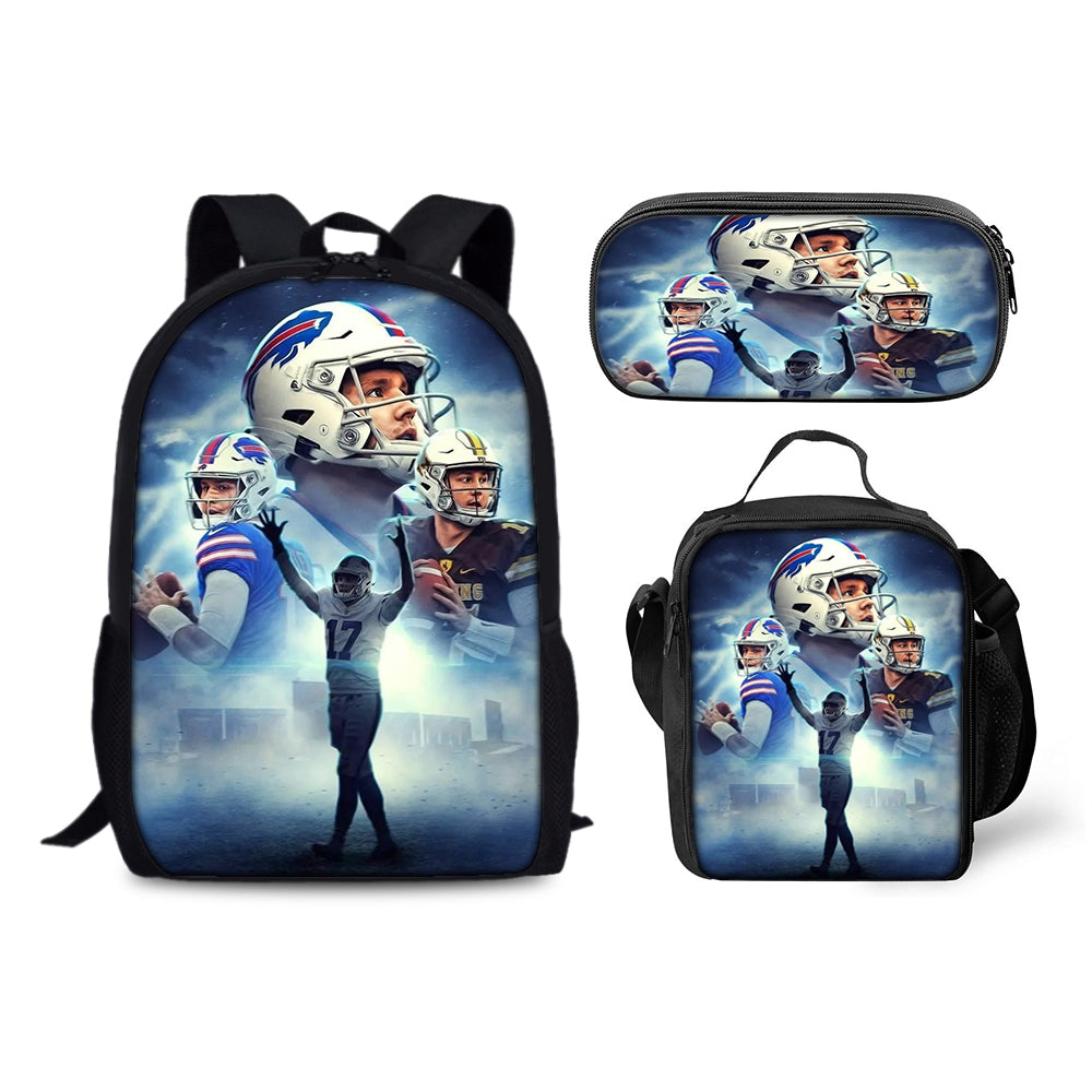 Buffalo Bills Football Team Backpack Schoolbag Lunch Bag Pencil Bag for Kids Students 3PCS