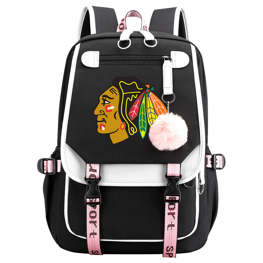 Chicago Hockey  Blackhawks  League Waterproof Backpack School Notebook Travel Bag USB Charging