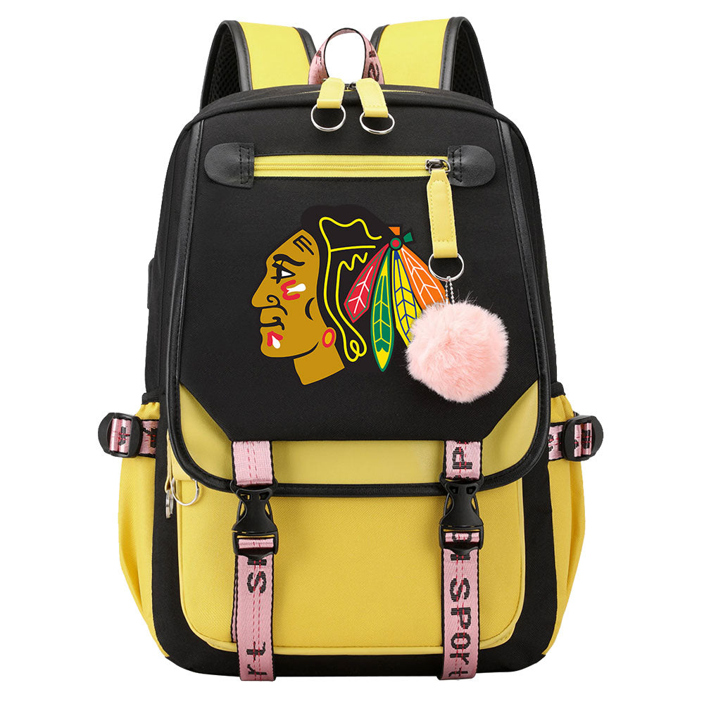 Chicago Hockey  Blackhawks  League Waterproof Backpack School Notebook Travel Bag USB Charging