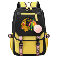 Chicago Hockey  Blackhawks  League Waterproof Backpack School Notebook Travel Bag USB Charging