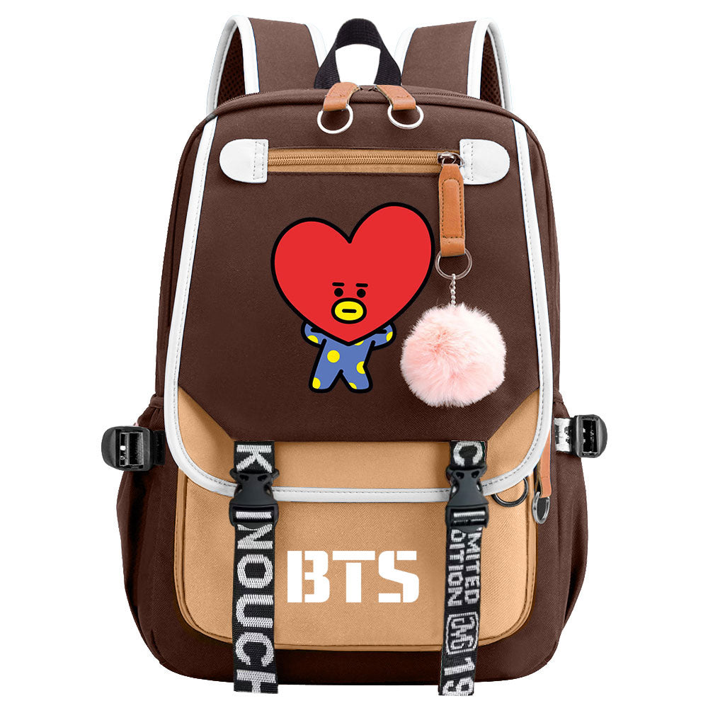 BTS TATA Waterproof Backpack School Notebook Travel Bag USB Charging