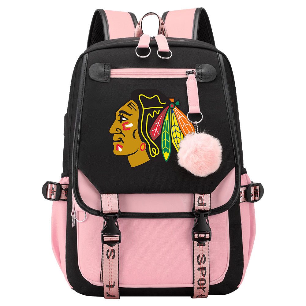Chicago Hockey  Blackhawks  League Waterproof Backpack School Notebook Travel Bag USB Charging