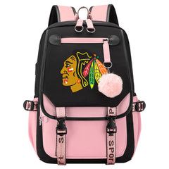 Chicago Hockey  Blackhawks  League Waterproof Backpack School Notebook Travel Bag USB Charging
