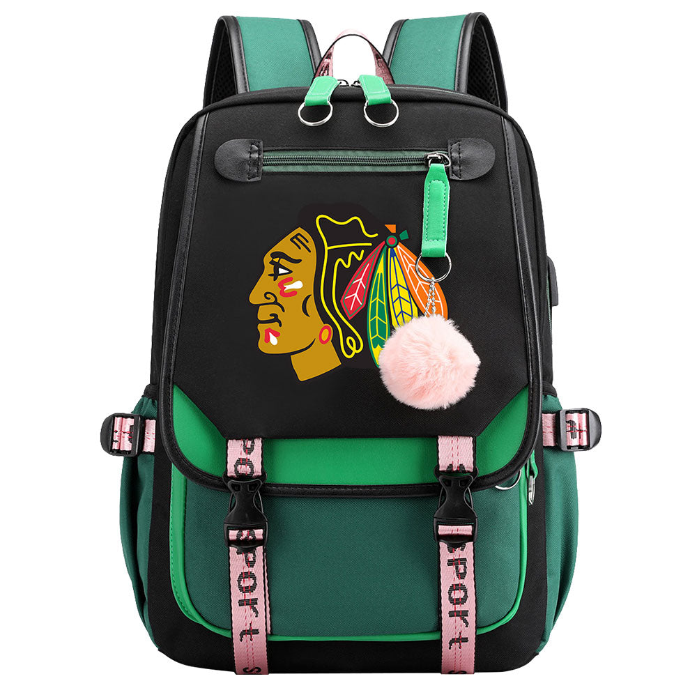 Chicago Hockey  Blackhawks  League Waterproof Backpack School Notebook Travel Bag USB Charging
