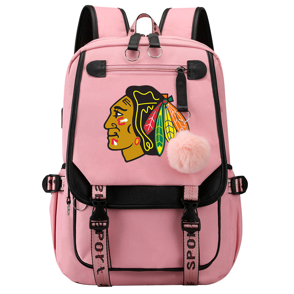 Chicago Hockey  Blackhawks  League Waterproof Backpack School Notebook Travel Bag USB Charging