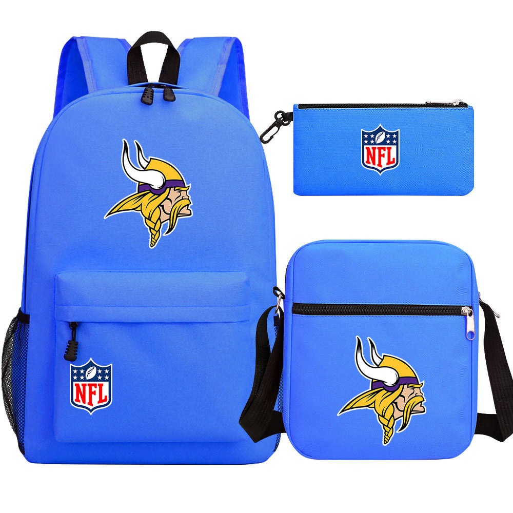 Minnesota Vikings Football Team  Printed Schoolbag Backpack Shoulder Bag Pencil Bag 3pcs set for Kids Students