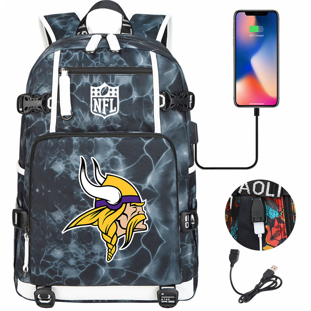 Minnesota Vikings Football Team USB Charging Backpack School Notebook Travel Bags