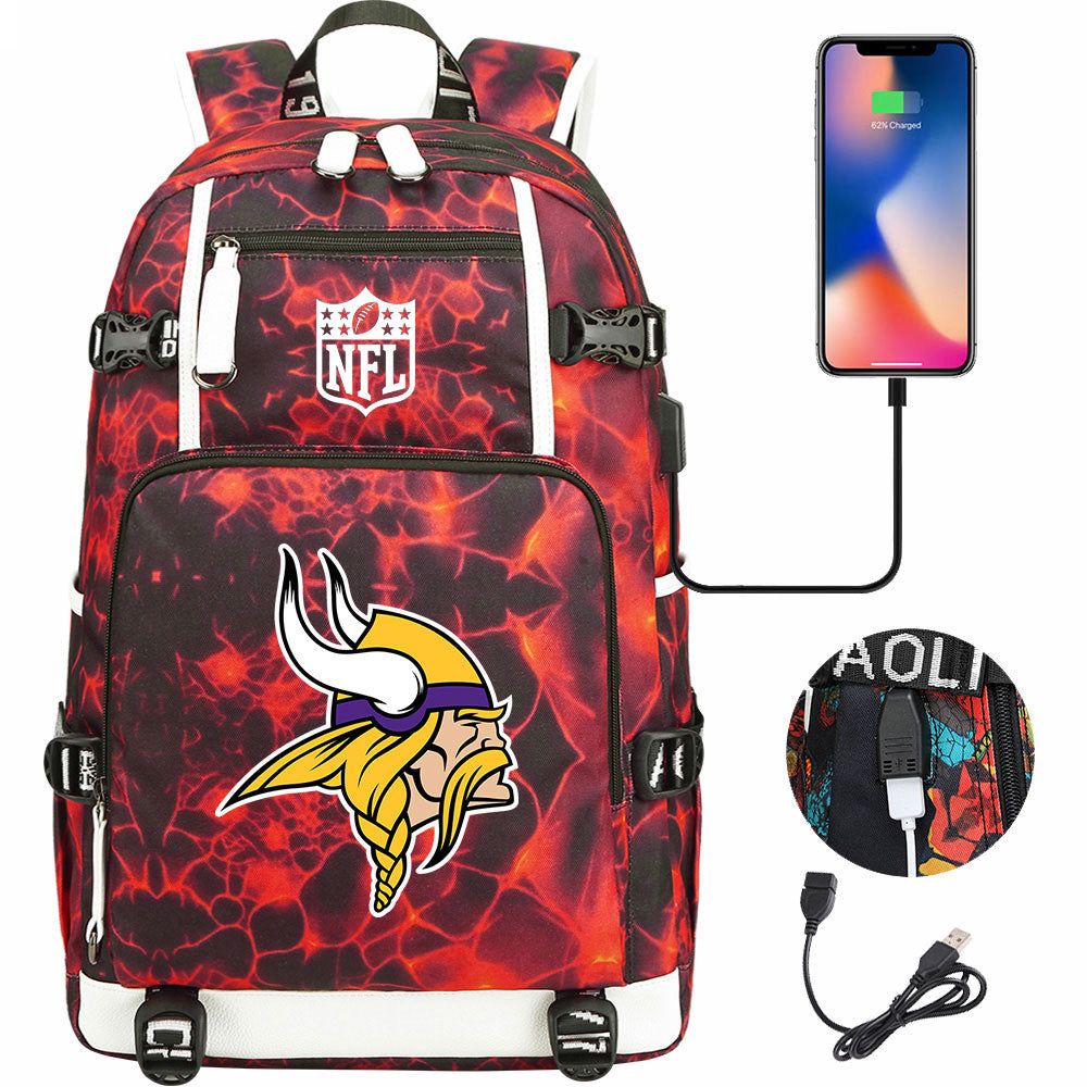 Minnesota Vikings Football Team USB Charging Backpack School Notebook Travel Bags