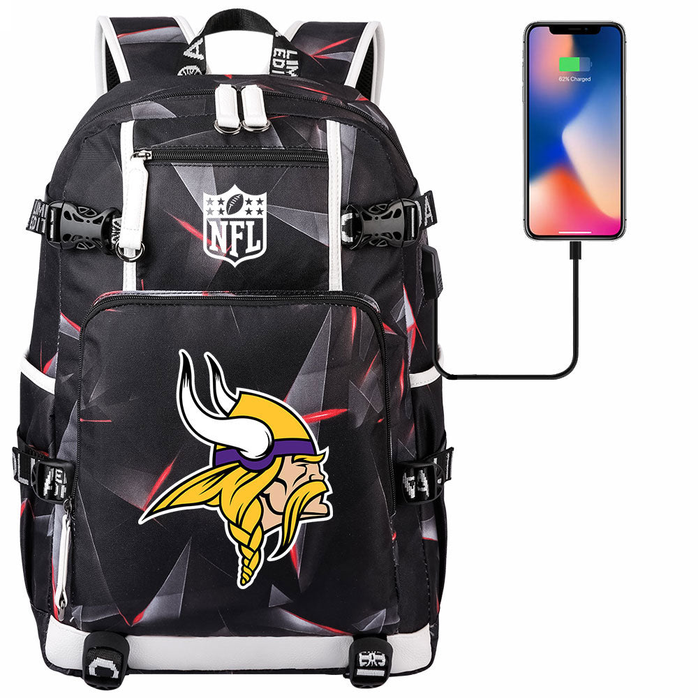 Minnesota Vikings Football Team USB Charging Backpack School Notebook Travel Bags