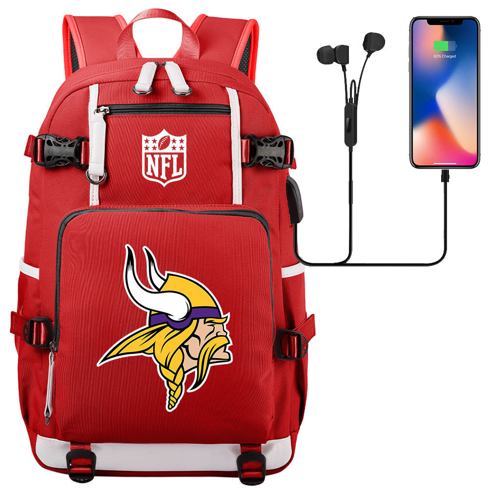 Minnesota Vikings Football Team USB Charging Backpack School Notebook Travel Bags