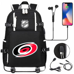 Carolina Hurricanes Hockey League USB Charging Backpack School Notebook Travel Bags