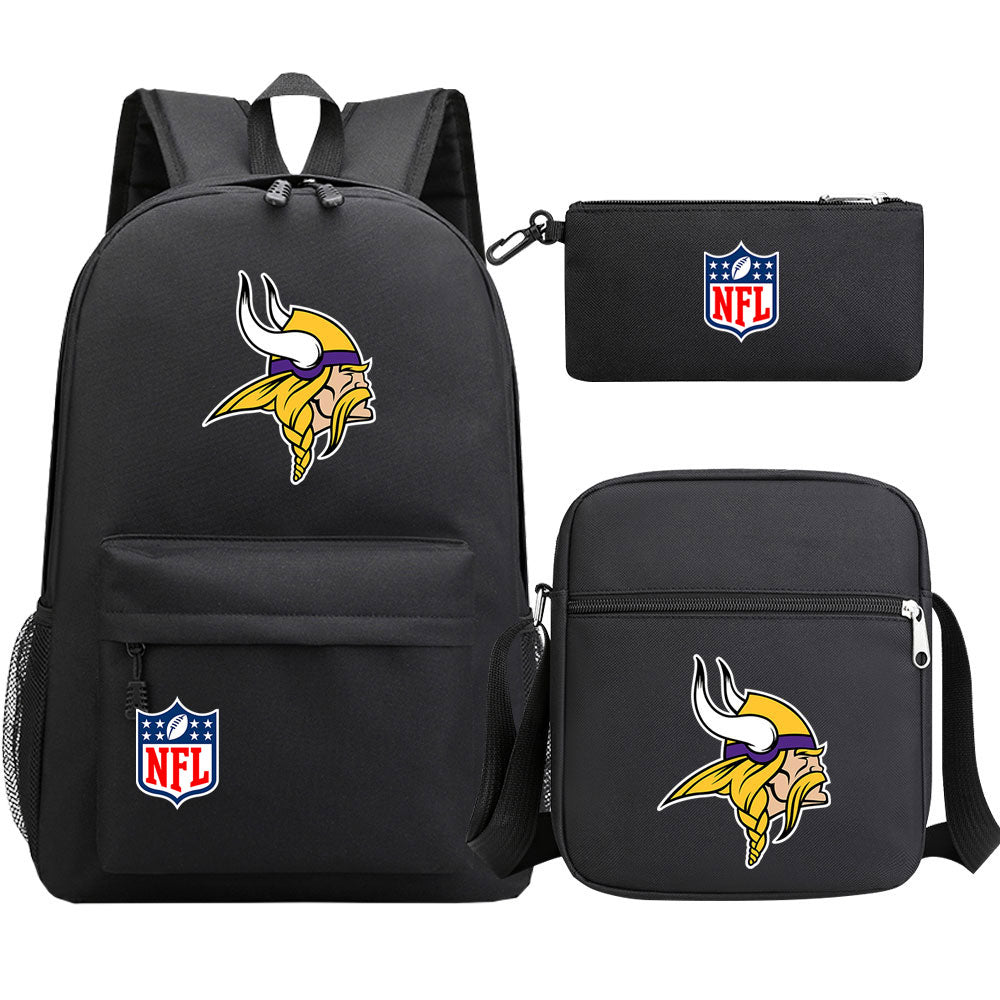 Minnesota Vikings Football Team  Printed Schoolbag Backpack Shoulder Bag Pencil Bag 3pcs set for Kids Students