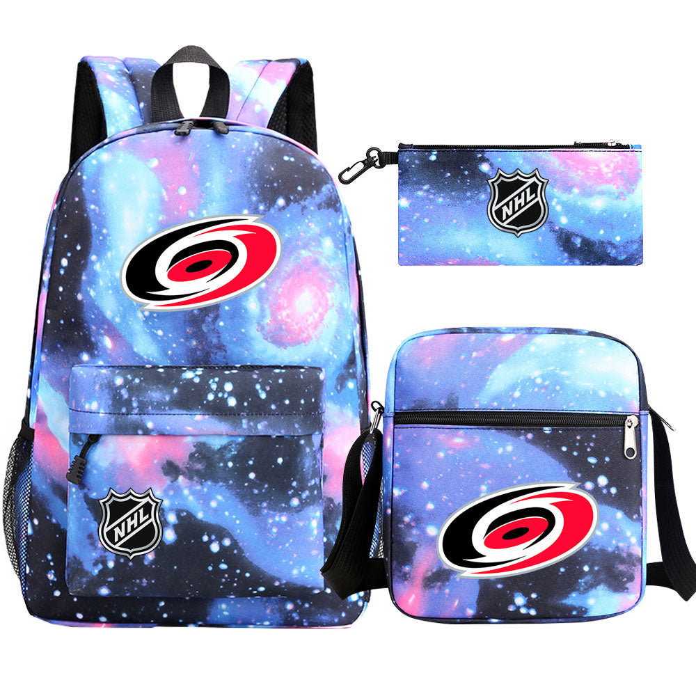 Carolina Hurricanes Hockey League Printed Schoolbag Backpack Shoulder Bag Pencil Bag 3pcs set for Kids Students