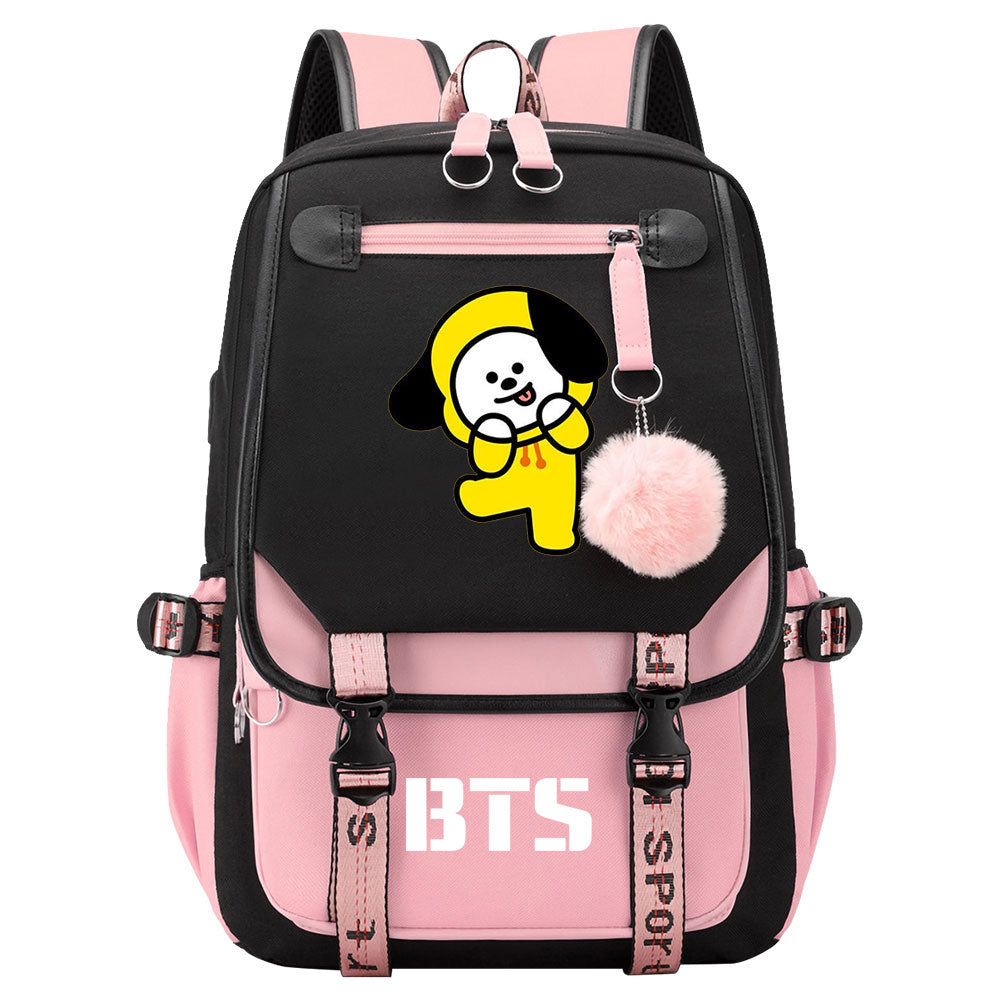 BTS Chimmy Waterproof Backpack School Notebook Travel Bag USB Charging