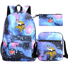 Minnesota Vikings Football Team  Printed Schoolbag Backpack Shoulder Bag Pencil Bag 3pcs set for Kids Students