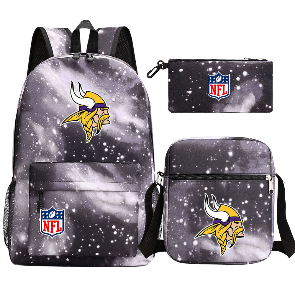 Minnesota Vikings Football Team  Printed Schoolbag Backpack Shoulder Bag Pencil Bag 3pcs set for Kids Students