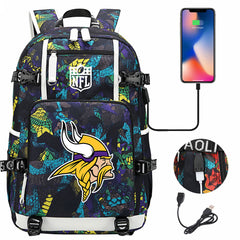 Minnesota Vikings Football Team USB Charging Backpack School Notebook Travel Bags