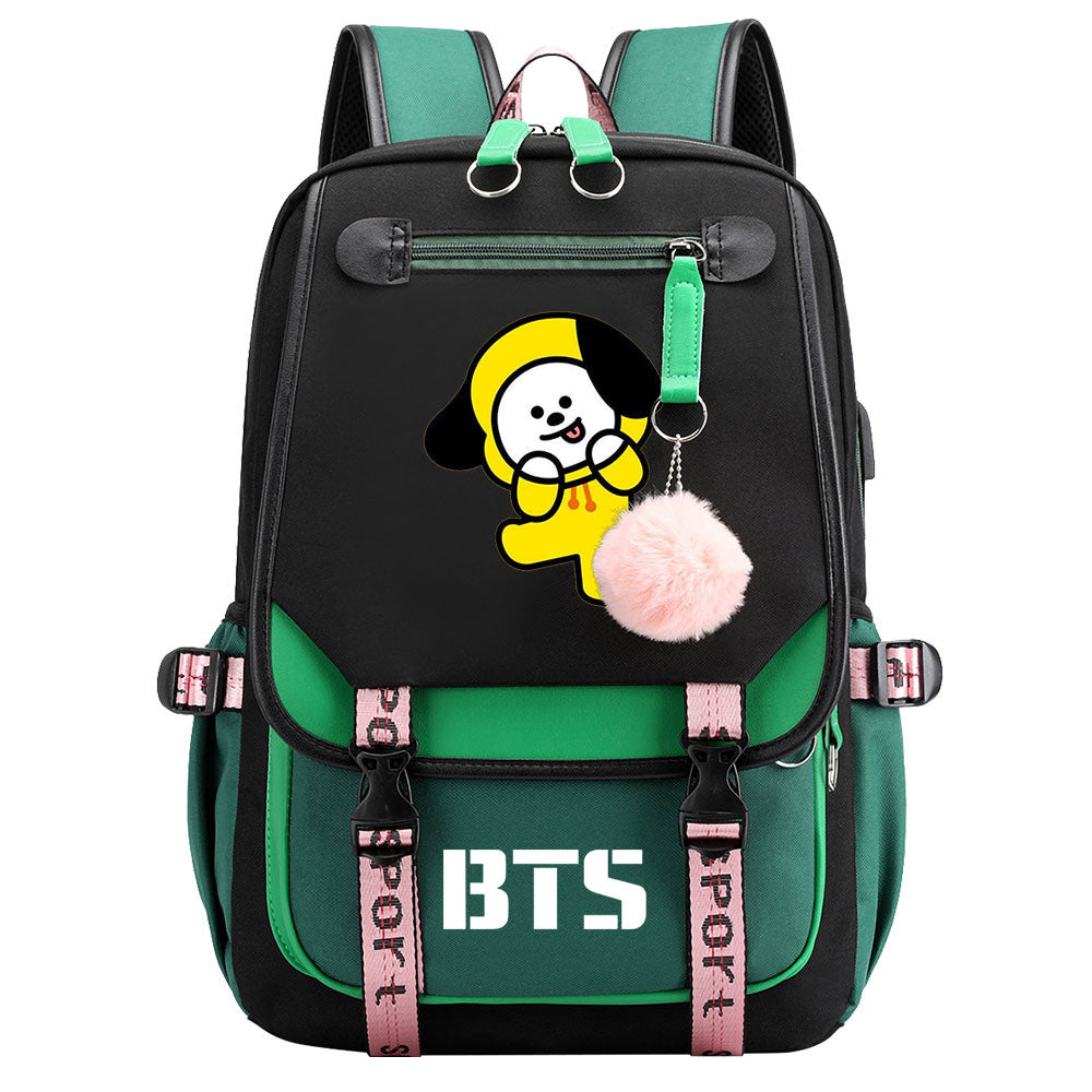 BTS Chimmy Waterproof Backpack School Notebook Travel Bag USB Charging