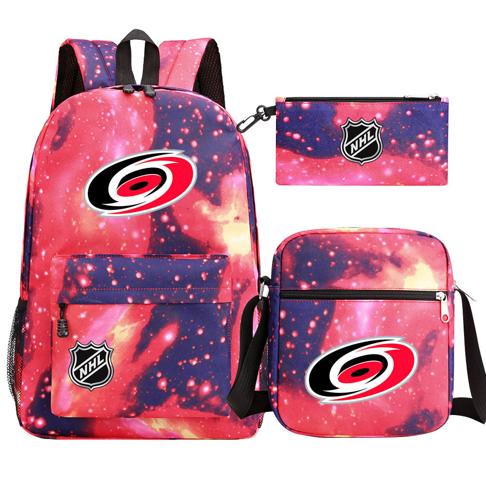 Carolina Hurricanes Hockey League Printed Schoolbag Backpack Shoulder Bag Pencil Bag 3pcs set for Kids Students