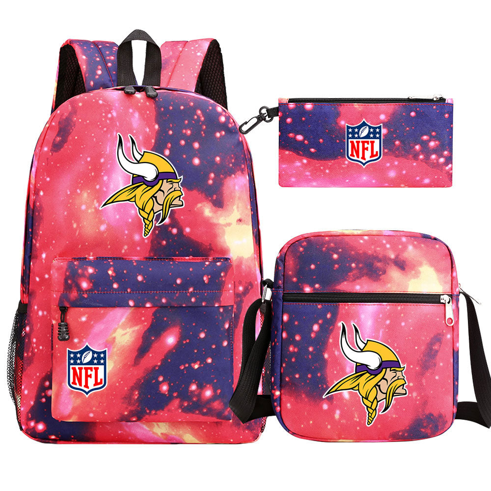 Minnesota Vikings Football Team  Printed Schoolbag Backpack Shoulder Bag Pencil Bag 3pcs set for Kids Students