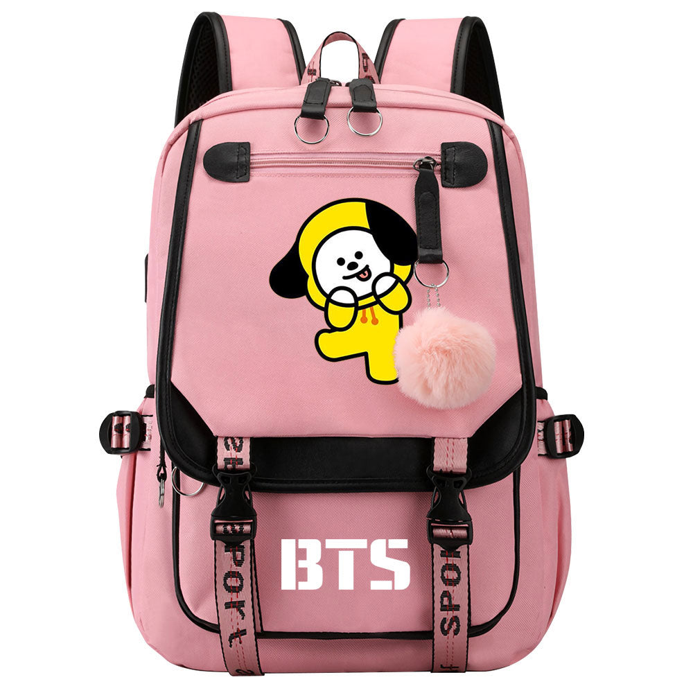 BTS Chimmy Waterproof Backpack School Notebook Travel Bag USB Charging