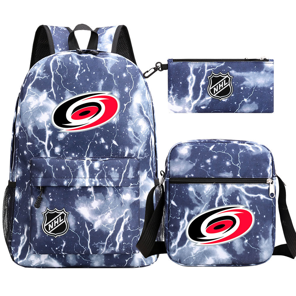 Carolina Hurricanes Hockey League Printed Schoolbag Backpack Shoulder Bag Pencil Bag 3pcs set for Kids Students