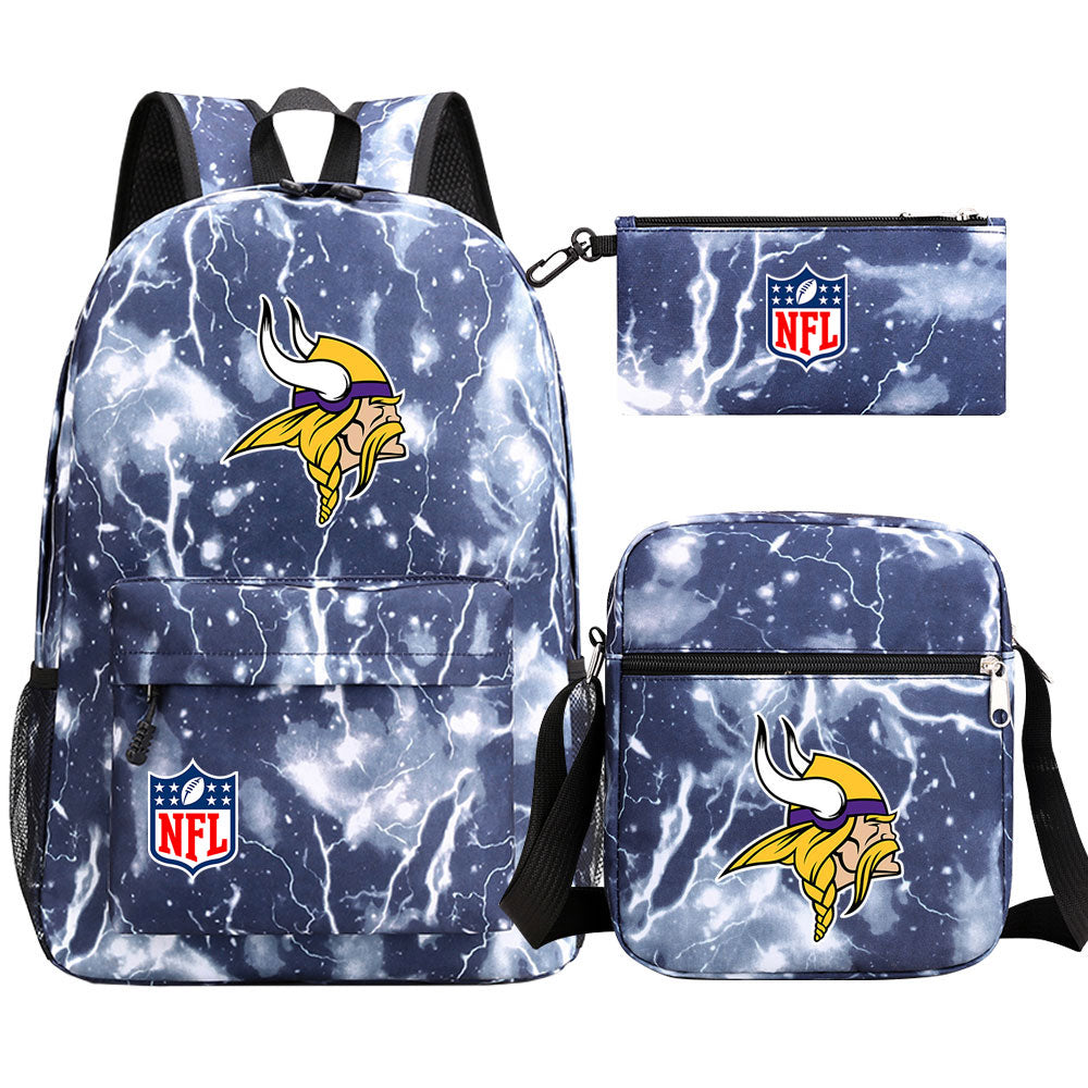 Minnesota Vikings Football Team  Printed Schoolbag Backpack Shoulder Bag Pencil Bag 3pcs set for Kids Students