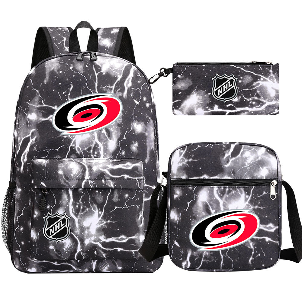 Carolina Hurricanes Hockey League Printed Schoolbag Backpack Shoulder Bag Pencil Bag 3pcs set for Kids Students